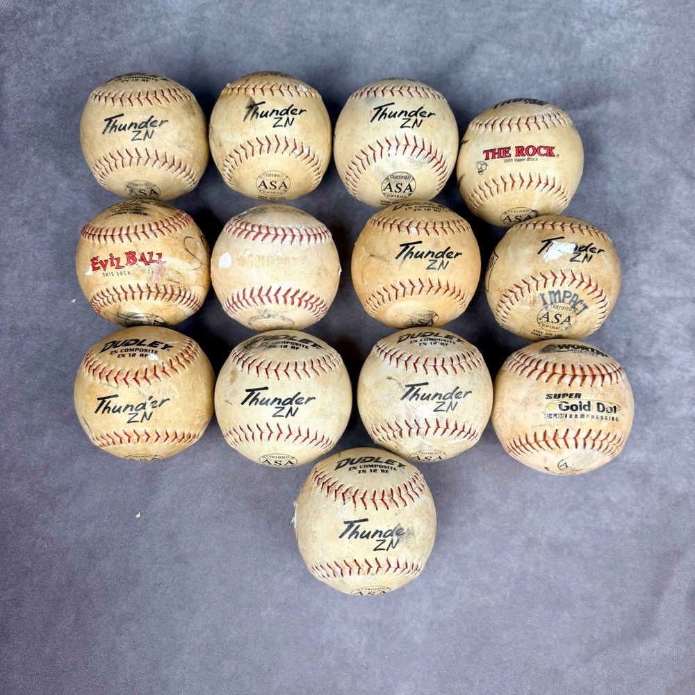 13 Mixed Slowpitch Softballs Lot Dudley Thunder ZN Gold Dot ASA Certified Used
